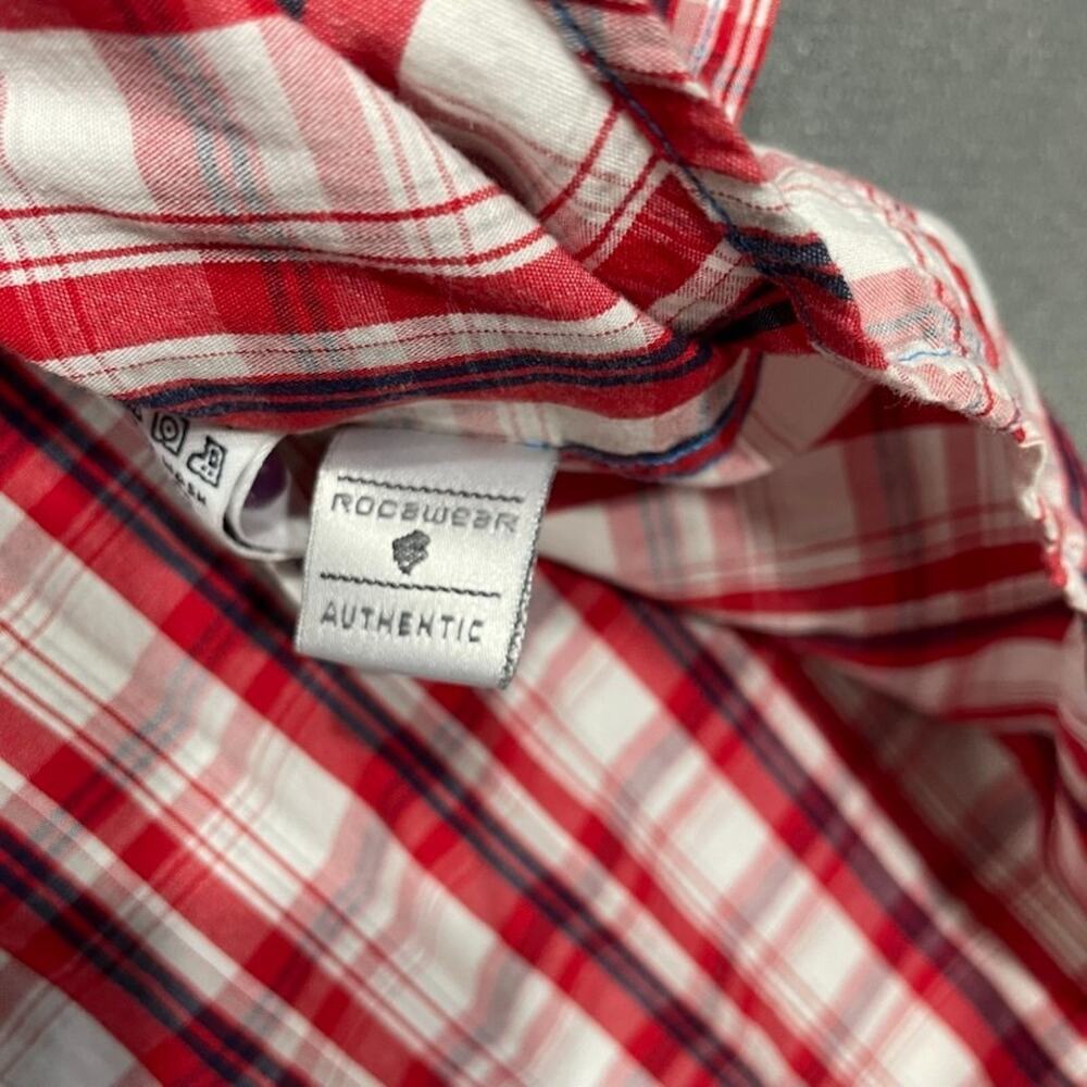 Rocawear Men's Shirt 2XL Red White Plaid Short Sleeve Button Up Checkered Camp - Picture 12 of 14